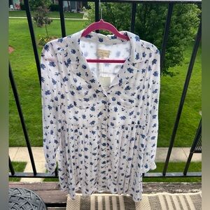 Sezane White and Blue Floral Long Sleeve Dress